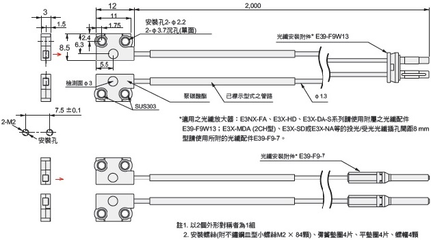 E32-LT35Z 光纖單元 LENS in 系列（扁平型）/外觀尺寸 | OMRON Industrial Automation